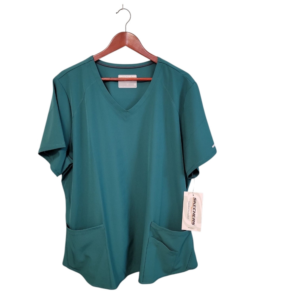 Sketchers By Barco Nwt Hunter Green Breeze Vneck Stretch‎ Womens Scrub Top 3x